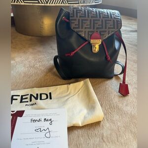 Fendi Bi Color Embossed Backback Black